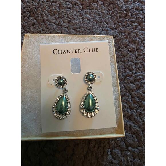 Charter Club Teal Pearl Halo Drop Earrings.  NEW - Picture 1 of 2
